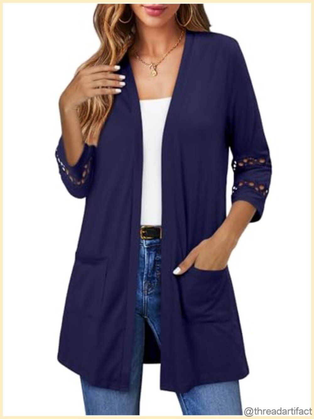 Womens Open Front Cardigan 3/4 Sleeve Lightweight Casual Cover Up Sweater